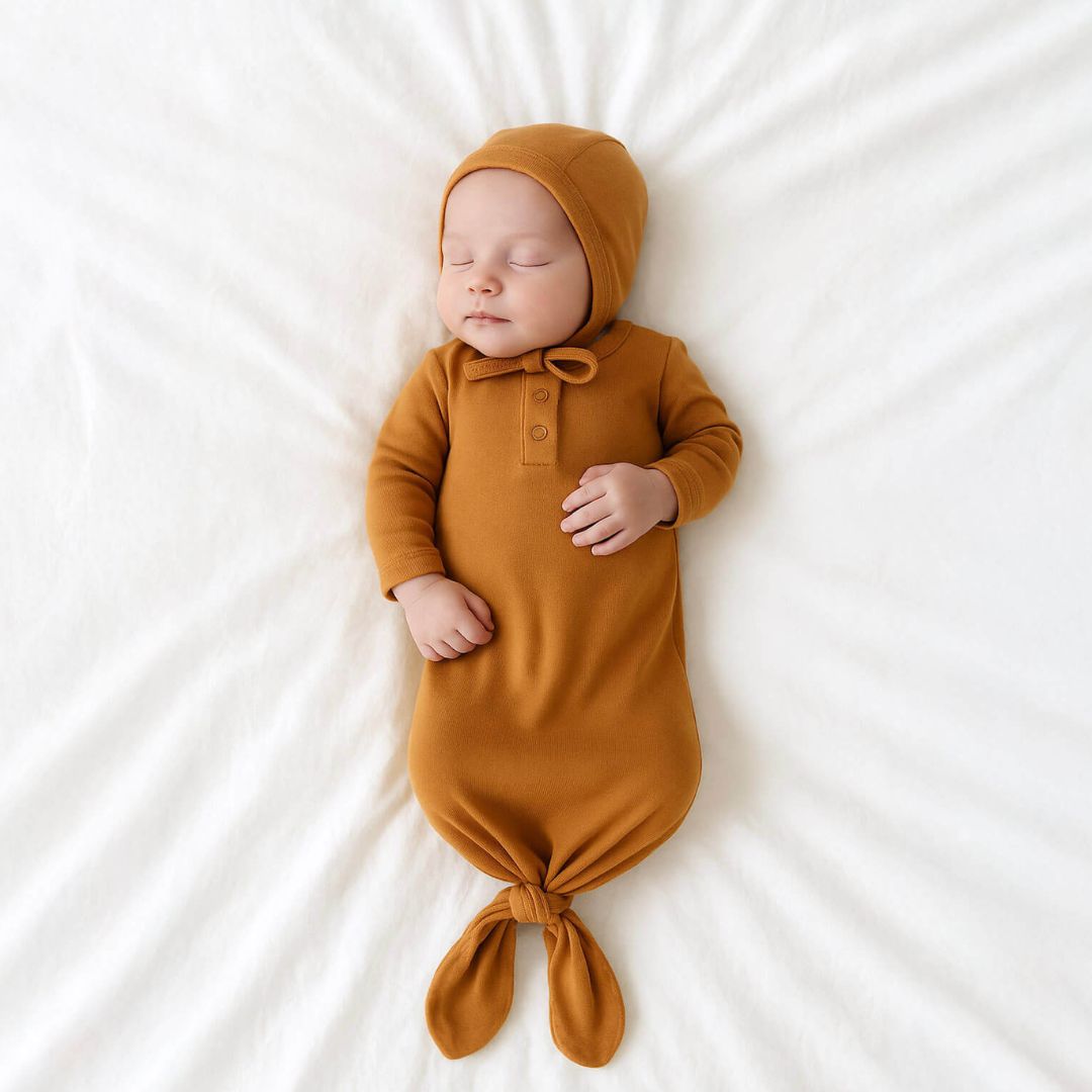 Organic Knotted Gown Set-Bonnet - Main Image