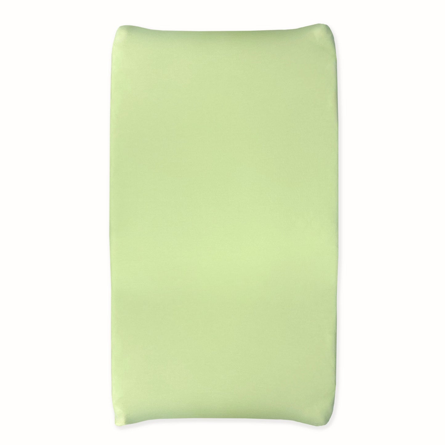 A solid green buttery soft changing pad cover with a stretchy elastic edge designed to slip over a standard changing pad.