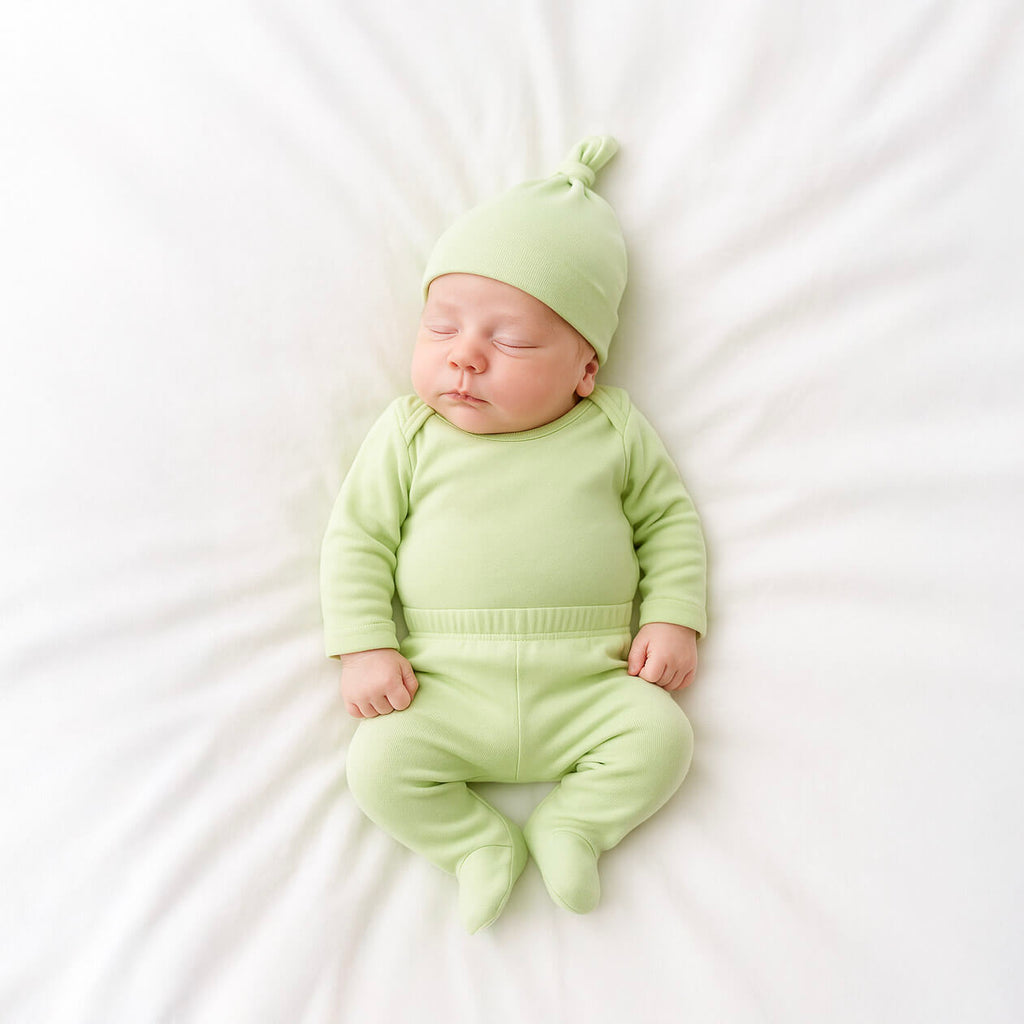 newborn wearing green outfit
