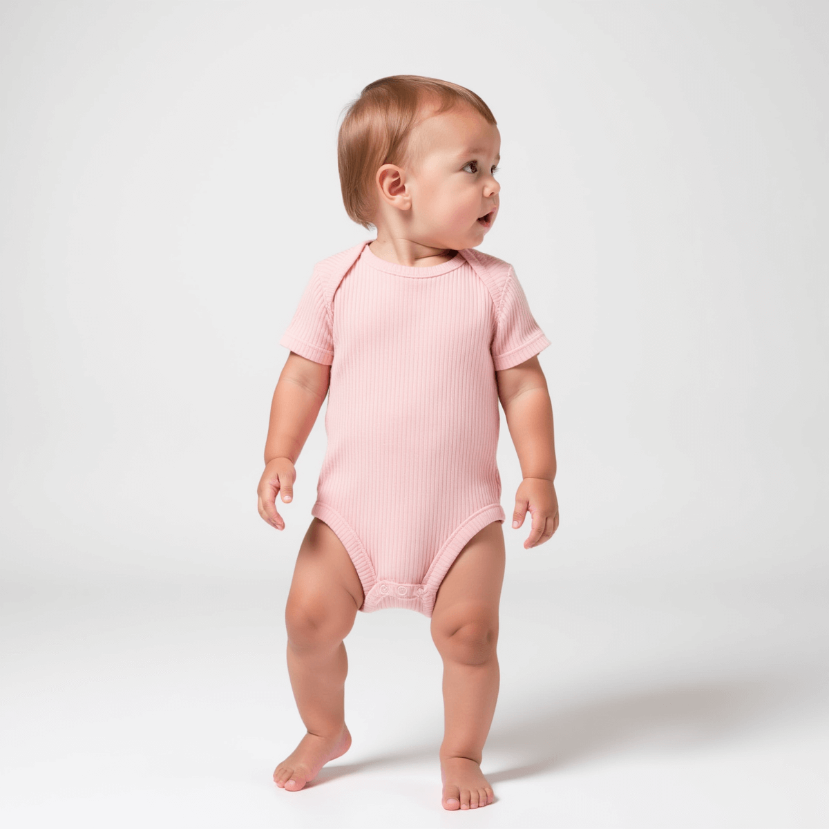baby wearing pink bodysuit
