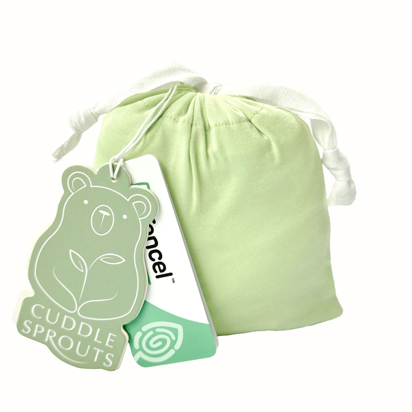 Changing pad cover inside green fabric bag