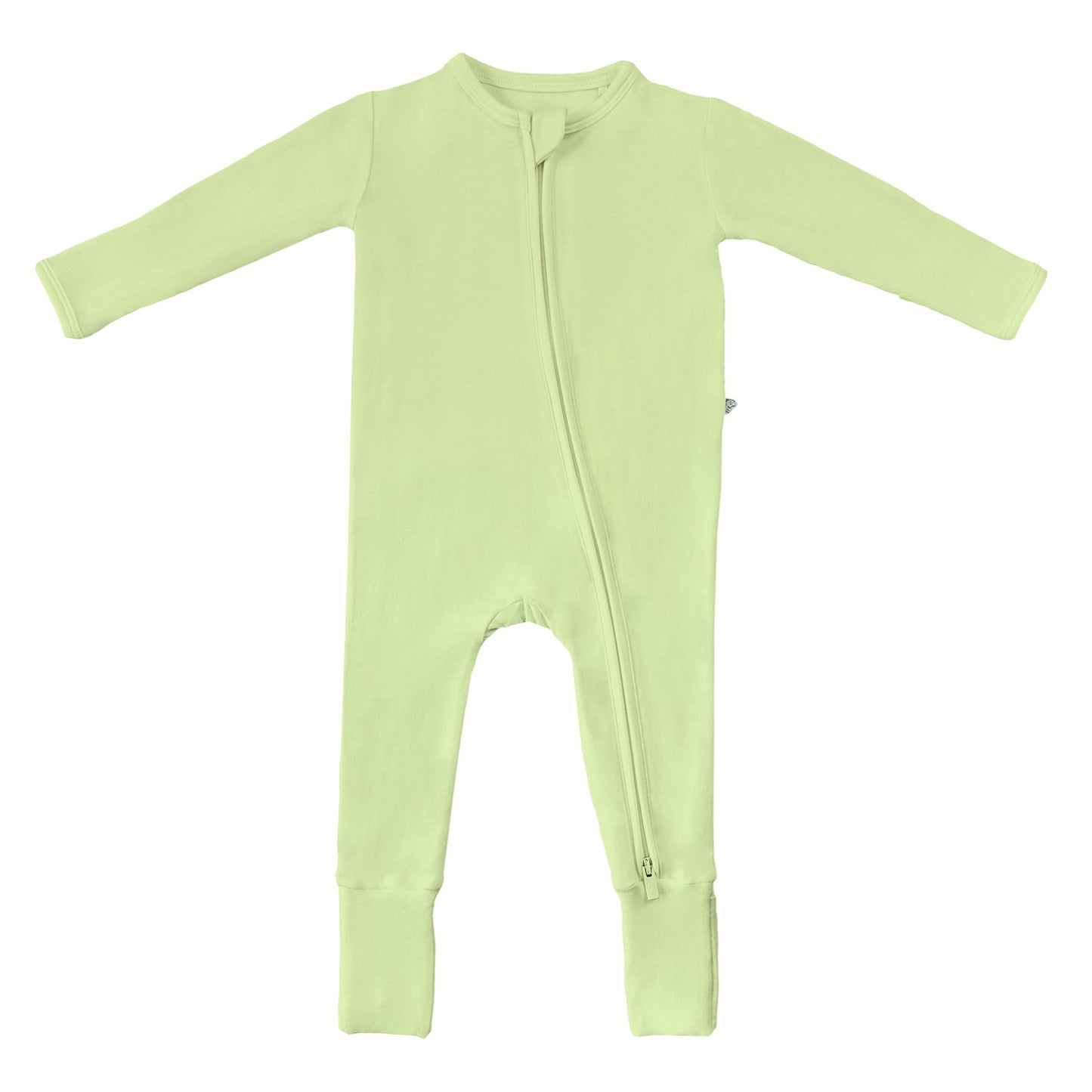 A green Convertible Footie for babies, featuring a snug fit, long sleeves, and a 2-way zipper.