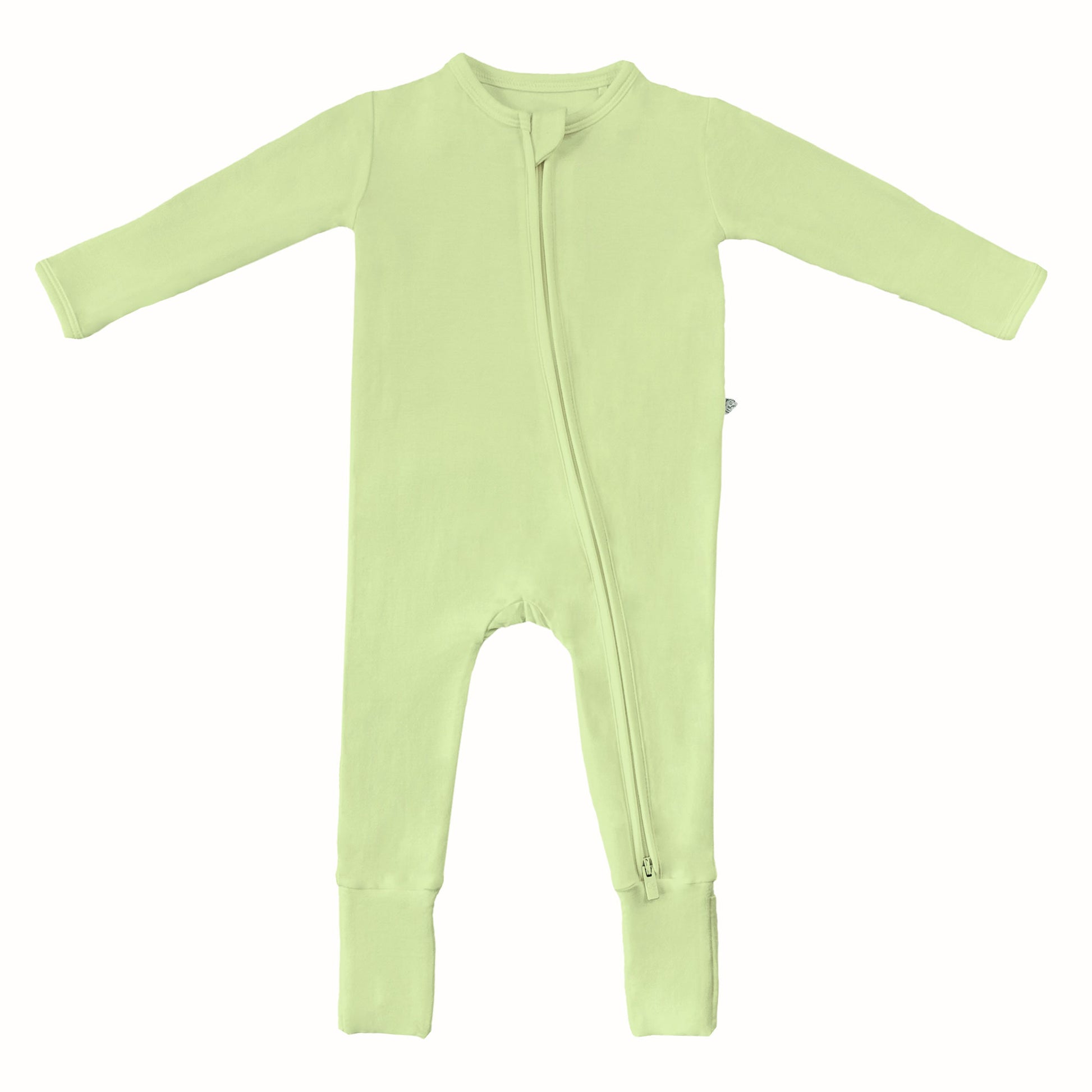 A green Convertible Footie for babies, featuring a snug fit, long sleeves, and a 2-way zipper.