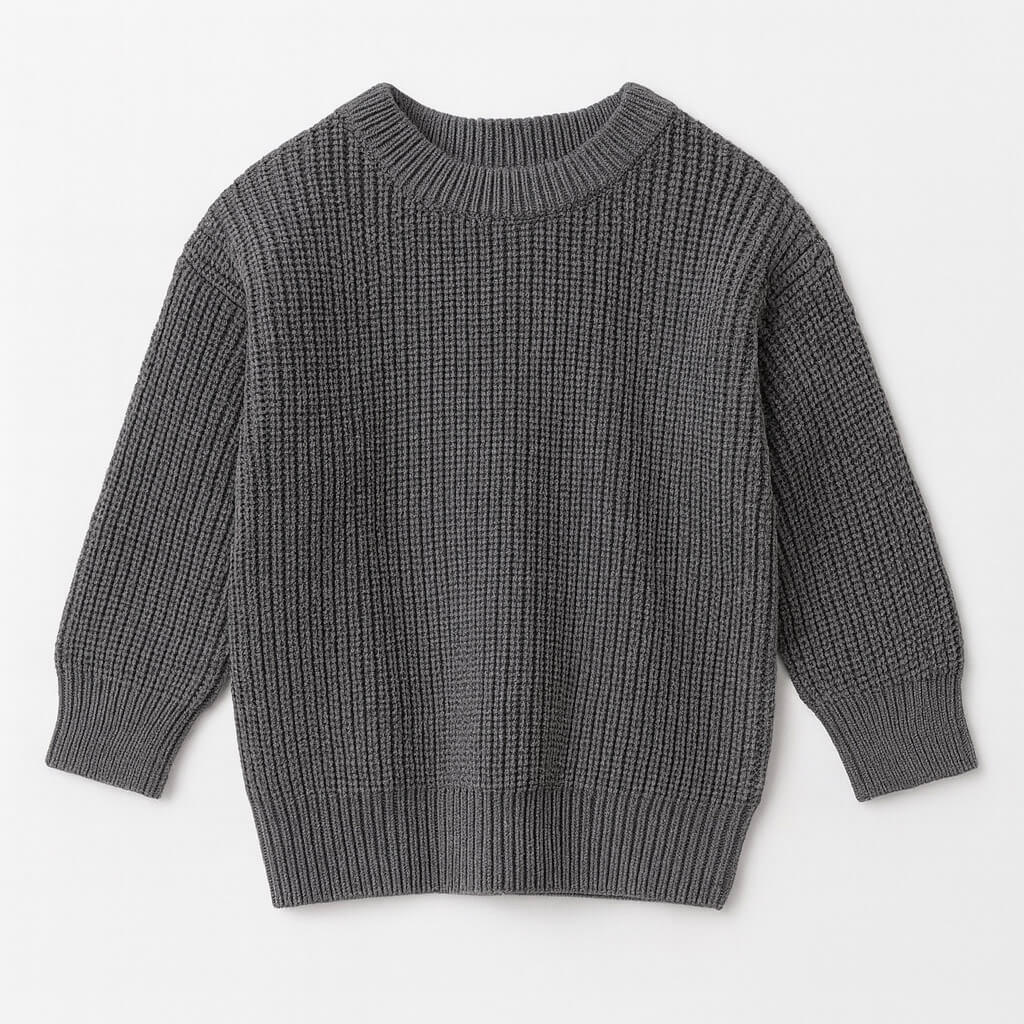 Gray ribbed sweater on a light gray background