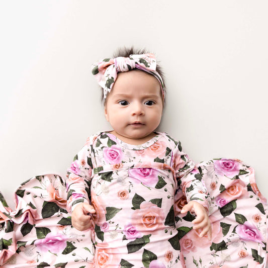 baby girl wearing a floral tencel lyocell outfit 