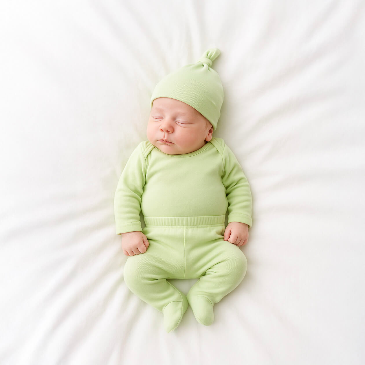 newborn wearing green outfit 
