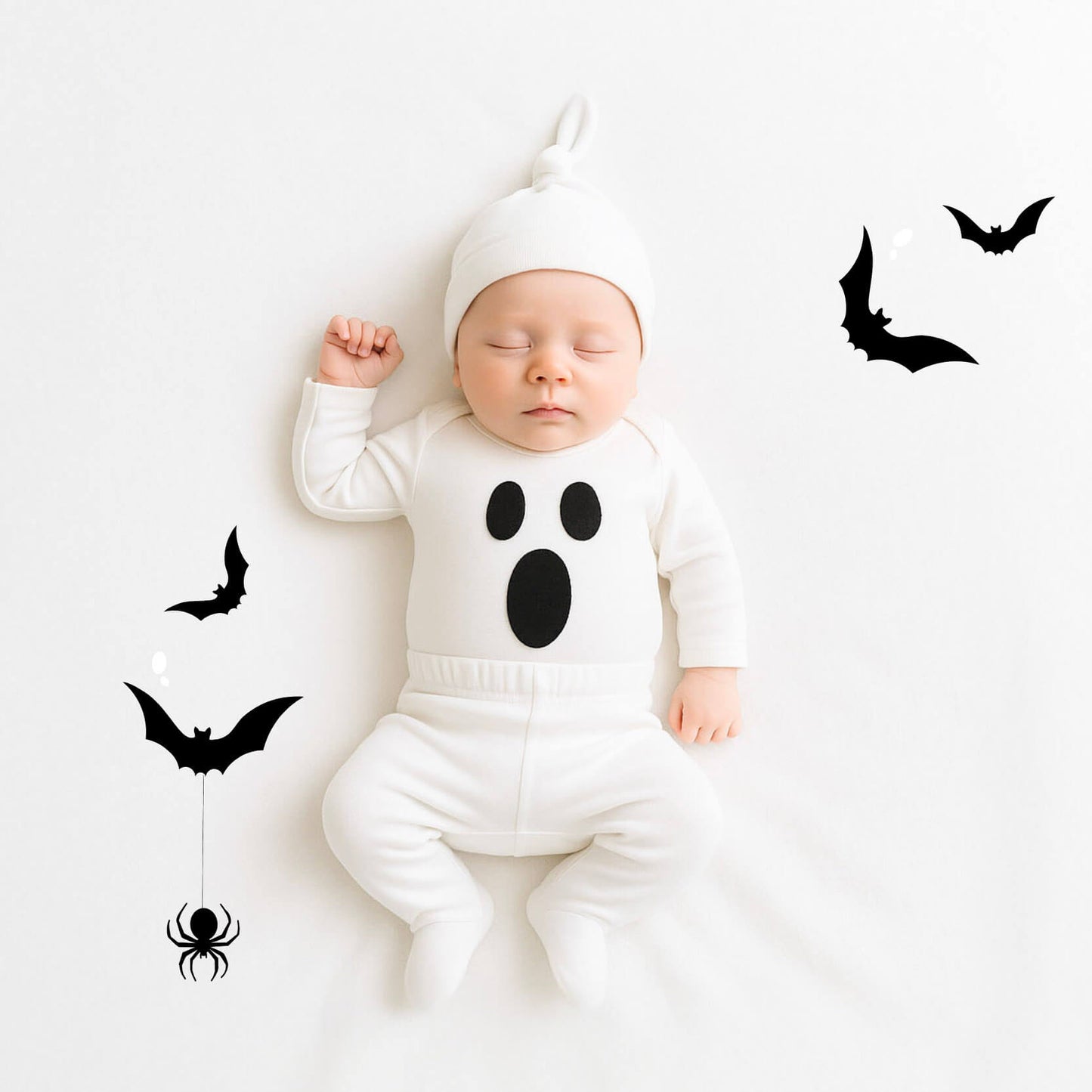 Newborn baby wearing ghost custome