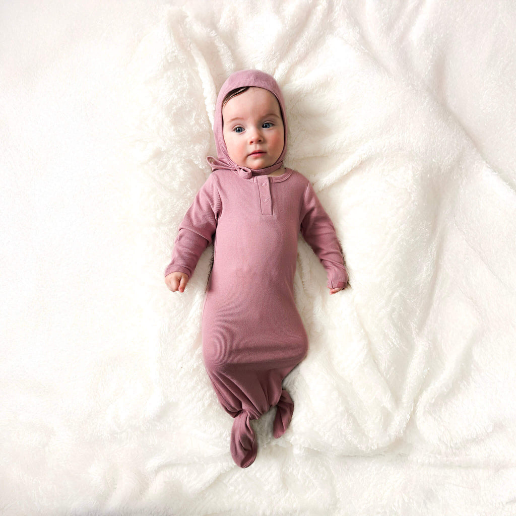Organic Knotted Gown Set-Bonnet