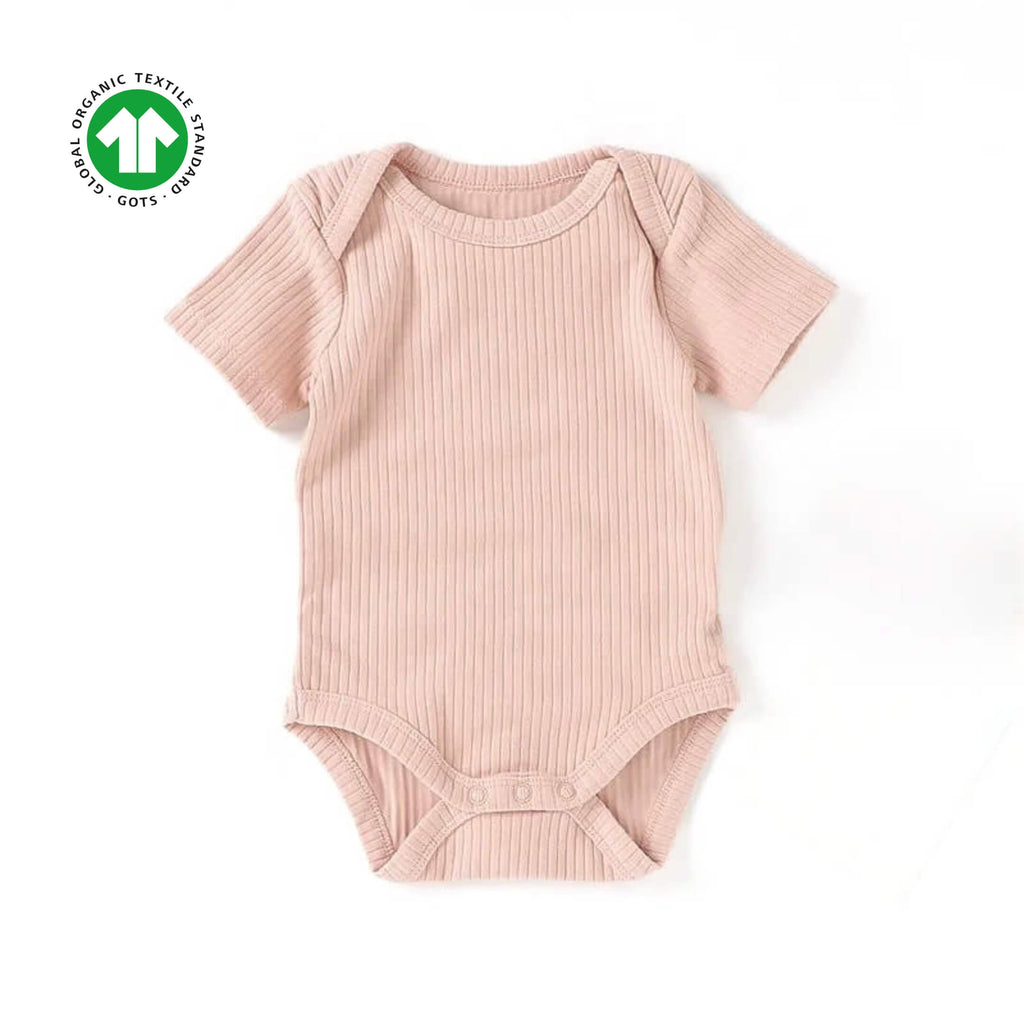 pink short sleeve bodysuit in organic cotton