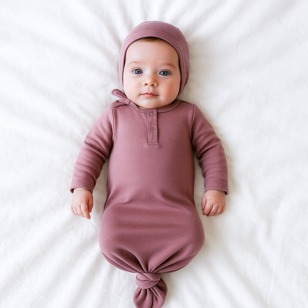 baby wearing pink ribbed gown