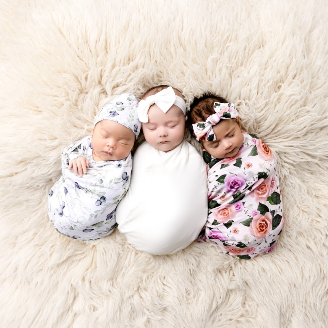 Newborn Swaddle Set Headband in Precious Petals - Main Image