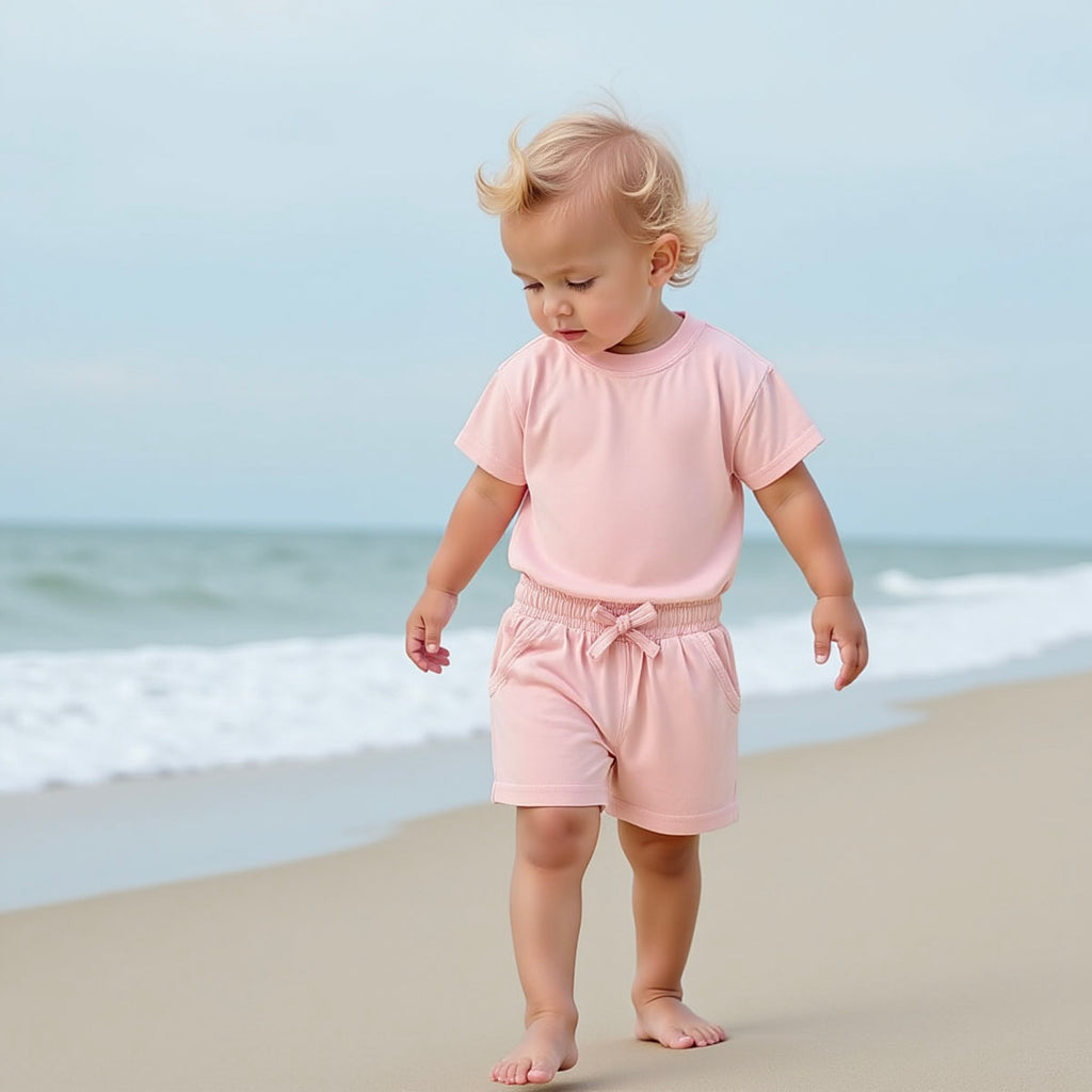 toddler wearing pink two piece set