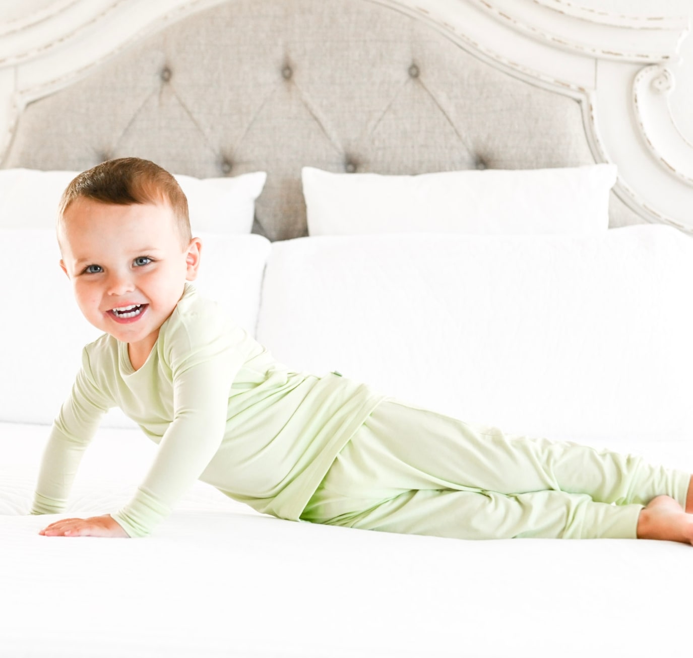 little boy wearing cuddle sprouts toddler pajamas